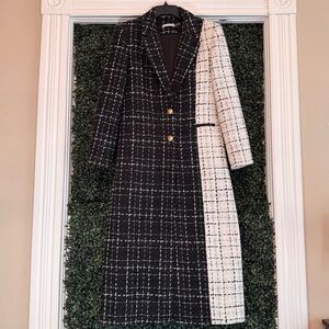 Alice + Olivia Two-Tone Black & White Tweed Long Coat